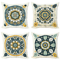 Ambesonne Mandala Throw Pillow Cushion Cover Set Of 4, Mosaic Style Flowery Details Circles Bohemian Folk Style Print, Decorativ