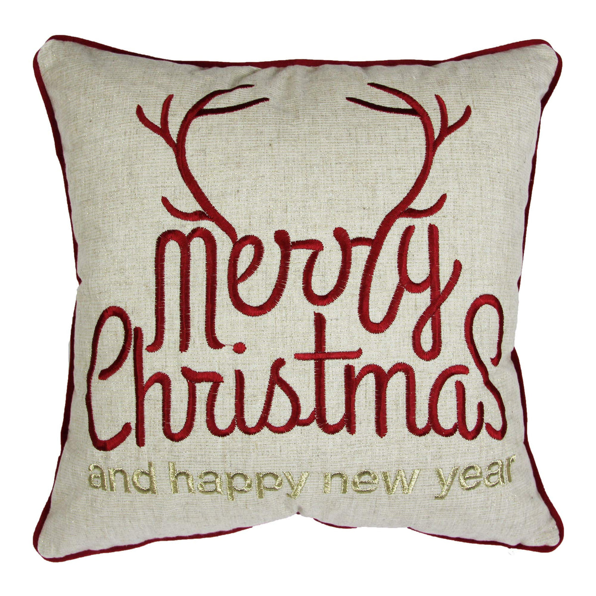 Homey Cozy Embroidery Throw Pillow Cover, Merry Christmas Series Deer Horn Luxury Soft Fuzzy Cozy Warm Slik Gift Square Couch Cu