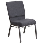Flash Furniture Hercules Series 18.5''W Church Chair In Dark Gray Fabric With Book Rack - Silver Vein Frame