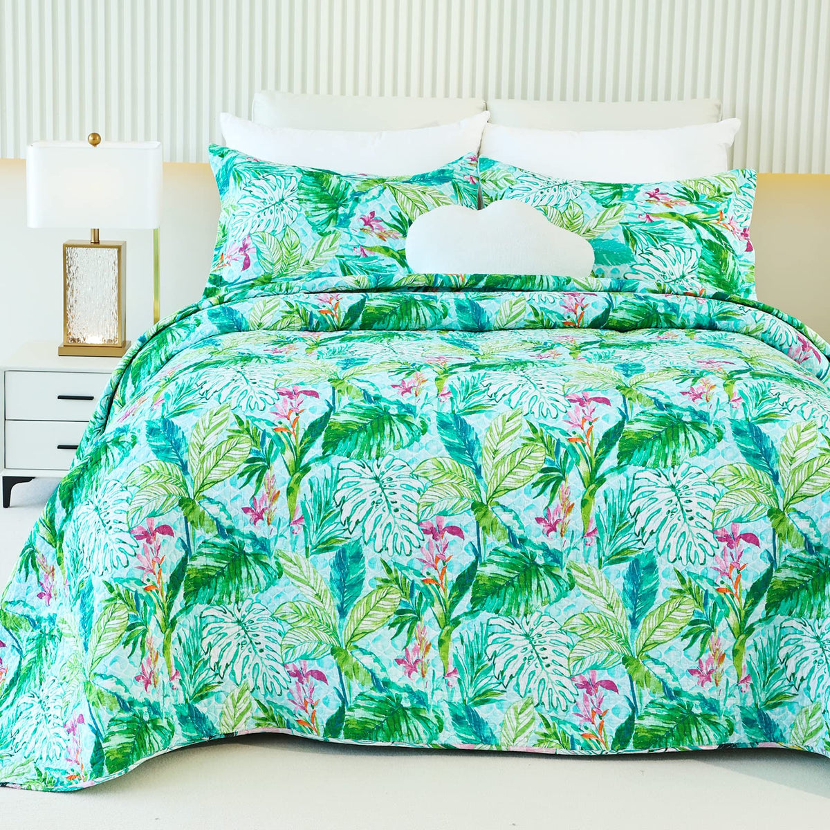 Evenhug Cotton Quilt Set Queen Floral Reversible Bedspread Set Soft Brushed Bed Cover Lightweight Floral Quilted Bedding Set 1 Q