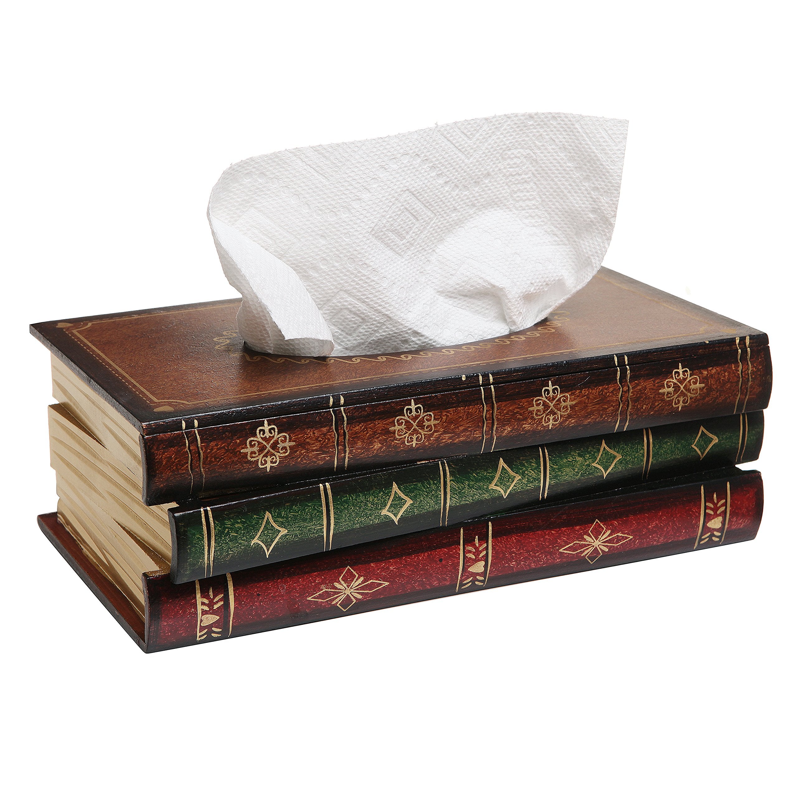 MyGift Vintage Stacked Books Design Solid Wood Tissue Box Holder Rectangular with Easy Refill Hinged Top, Home Office Decor Tiss