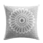 Ink+Ivy Sofia Mid Century Modern Cotton Square Decorative Pillow Sofa Cushion Lumbar, Back Support, 20'X 20', Medallion Embroidery Grey