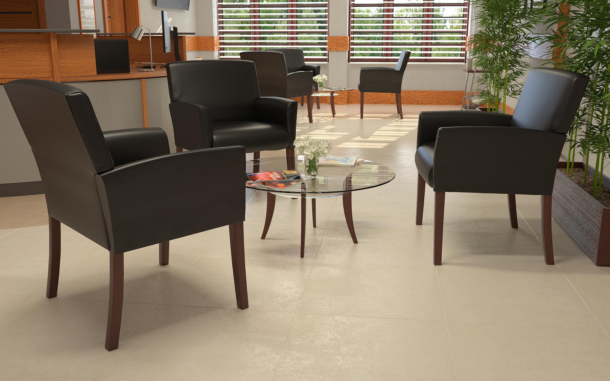 BOSS Box Arm Faux Leather Guest Chair, Black/Mahogany (B619)
