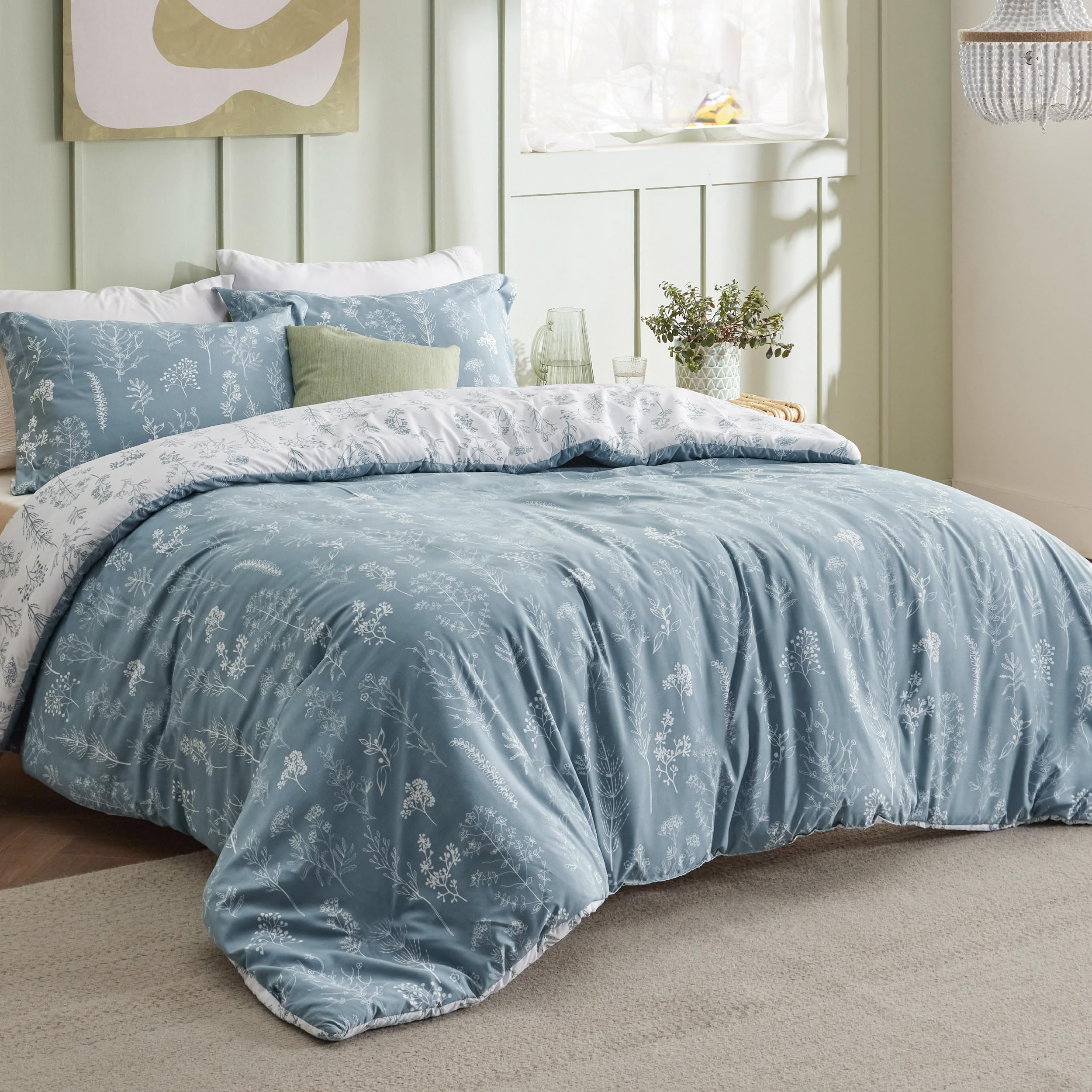 Bedsure Duvet Cover King Size - Reversible Floral Duvet Cover Set With Zipper Closure, Mineral Blue Bedding Comforter Cover, 3 Pieces, 1 Duvet Cover 104'X90' And 2 Pillow Shams 20'X36'