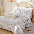 Janzaa Quilts Queen Size White Floral Bed Spread With Black Botanical Pattern Boho Queen Quilt Bedding Set Soft Lightweight Micr