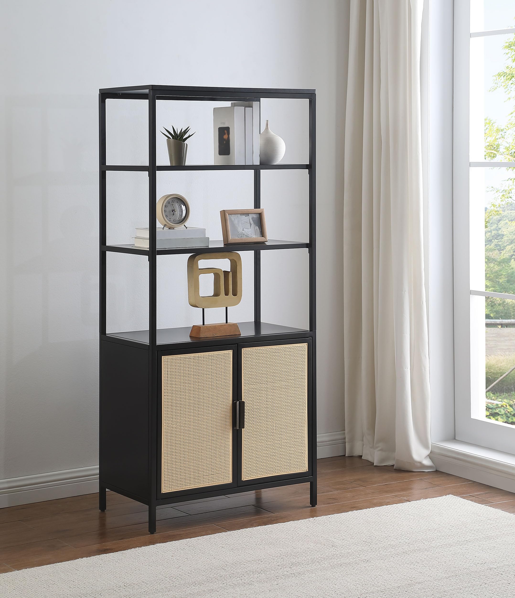 Coaster Home Furnishings Amherst 3-Shelf Radio Weave Cane Metal Accent Cabinet Black
