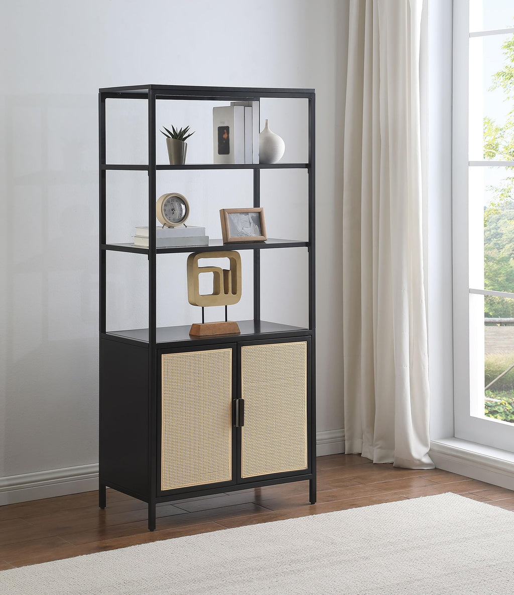 Coaster Home Furnishings Amherst 3-Shelf Radio Weave Cane Metal Accent Cabinet Black