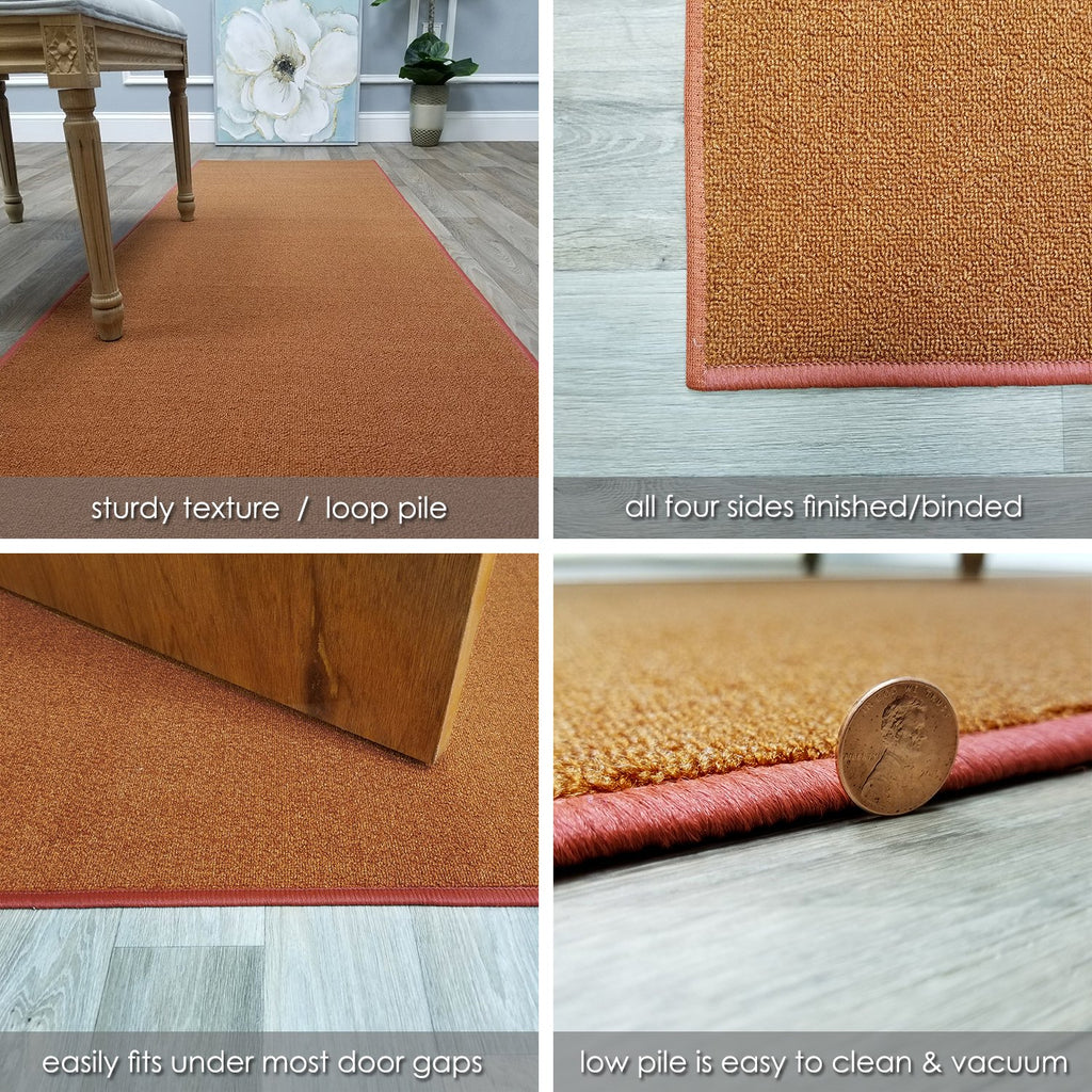 Kapaqua Custom Size Burnt-Orange Solid Plain Rubber Backed Non-Slip Hallway Stair Runner Rug Carpet 31 Inch Wide Choose Your Len