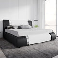 SHA CERLIN Modern Faux Leather King Bed Frame with Adjustable Headboard and Iron Accents, Deluxe Upholstered Platform Bed with S