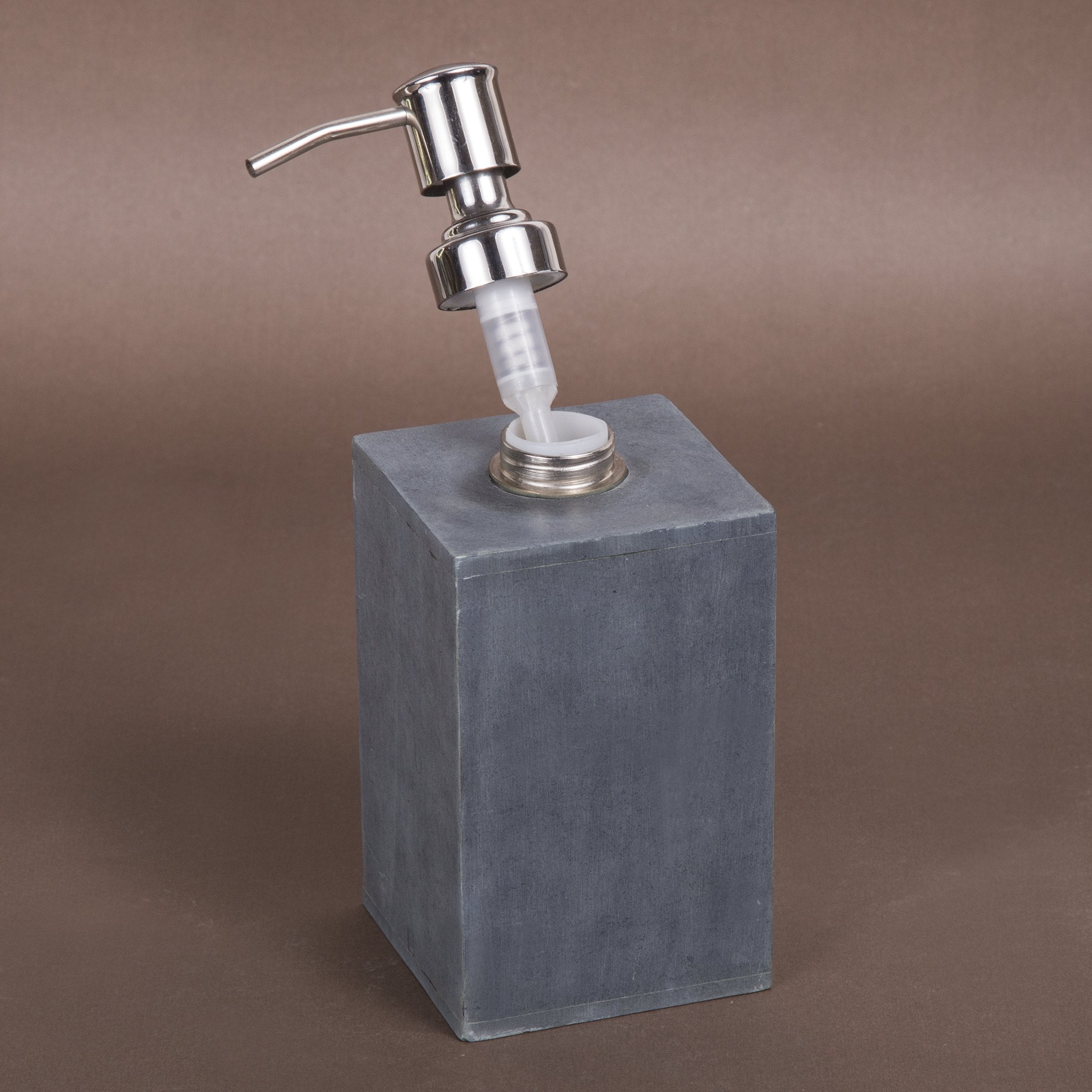 Creative Home Natural Soapstone Square Liquid Soap Dispenser Lotion Dispenser With Stainless Steel Pump, 3' X 3' X 7.3' H, Gr