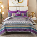 Boho Comforter Set Full Size 8 Piece Bed In A Bag Bohemian Striped Bedding Quilt Set Purple Paisley Floral Comforter And Sheet S