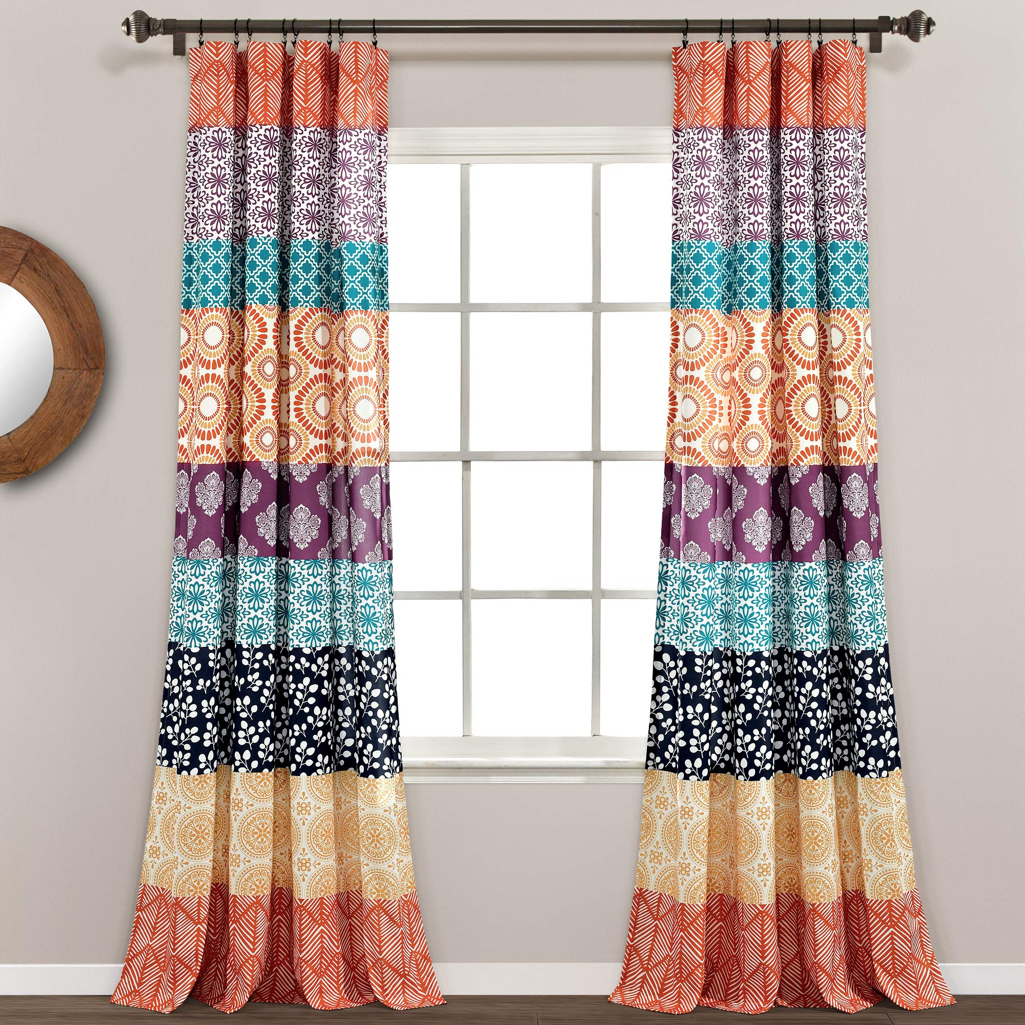 Lush Decor Bohemian Stripe Window Curtain Panels, Pair, 52' W X 95' L, Fuchsia & Orange - Colorful Long Curtains - Maximalist
