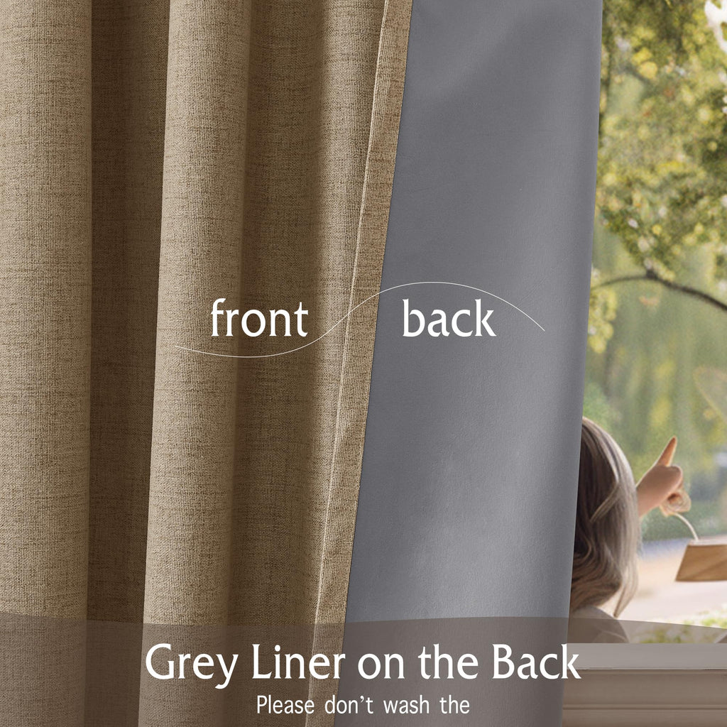 Ryb Home Linen Textured 100% Blackout Curtains For Bedroom, Insulating Energy Saving Window Curtains For Living Room Dining Pati
