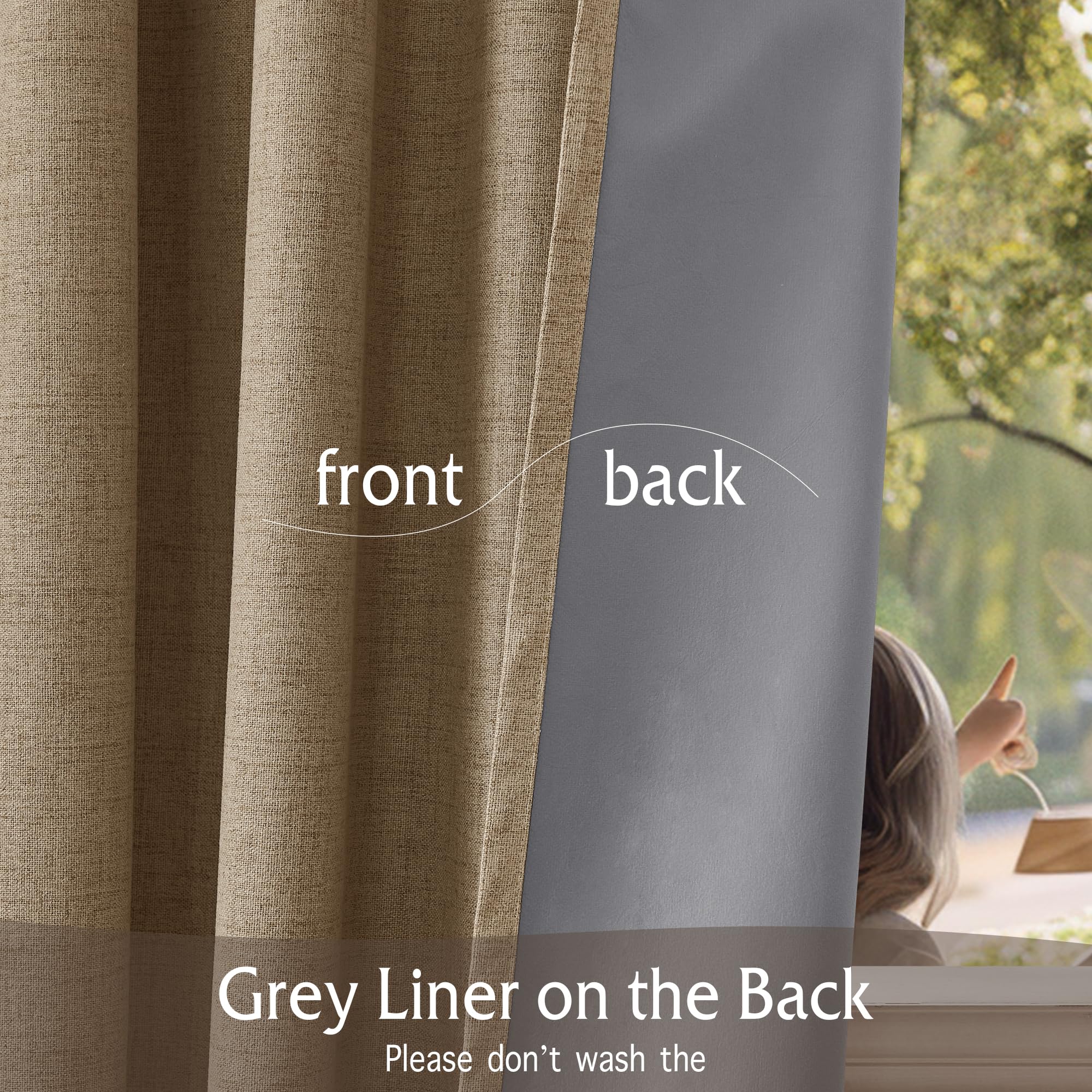 Ryb Home Linen Textured 100% Blackout Curtains For Bedroom, Insulating Energy Saving Window Curtains For Living Room Dining Pati