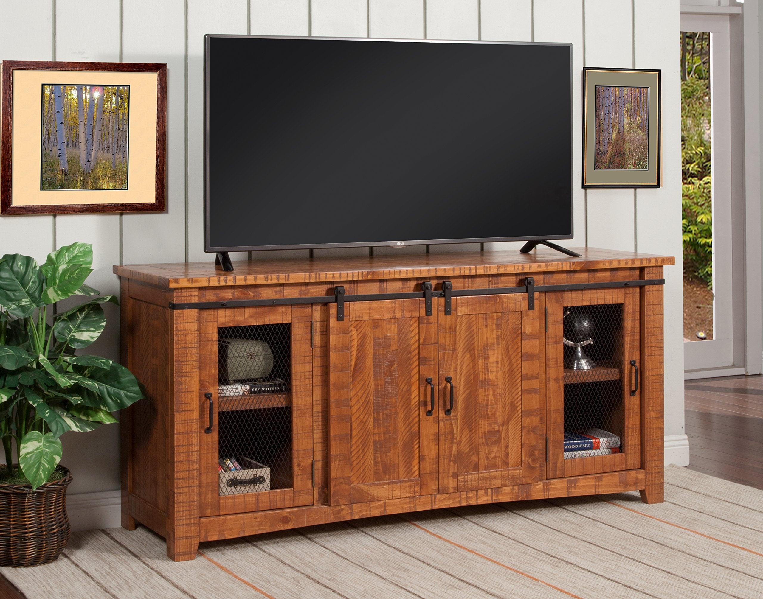 Martin Svensson Home Omaha Solid Wood Tv Stand, 65&quot;, Honey Tobacco