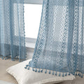 Wazzio Light Blue Sheer Curtains 84 Inches Long 2 Panels Sheer Lace Pale Blue Curtains For Bedroom Living Room Rod Pocket Tassel
