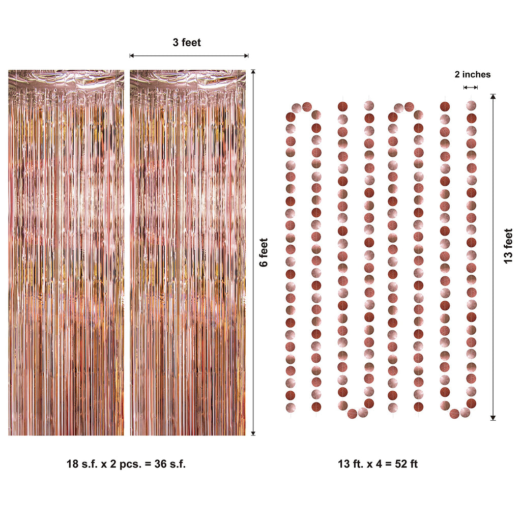 Decor365 Rose Gold Party Decoration Foil Tinsel Fringe Curtain Backdrop Hanging Circle Garland Birthday Party Decor Bridal Baby
