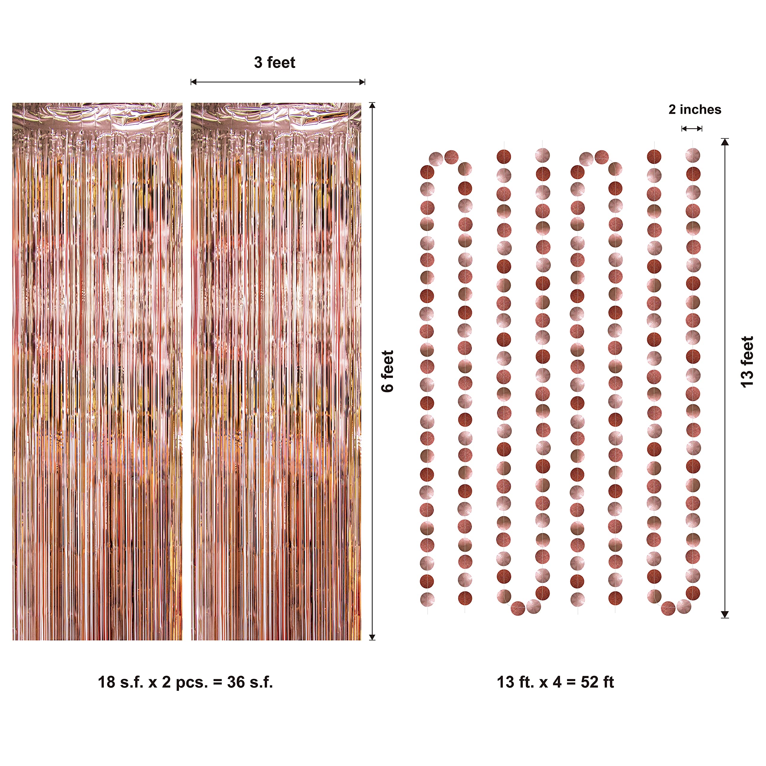 Decor365 Rose Gold Party Decoration Foil Tinsel Fringe Curtain Backdrop Hanging Circle Garland Birthday Party Decor Bridal Baby