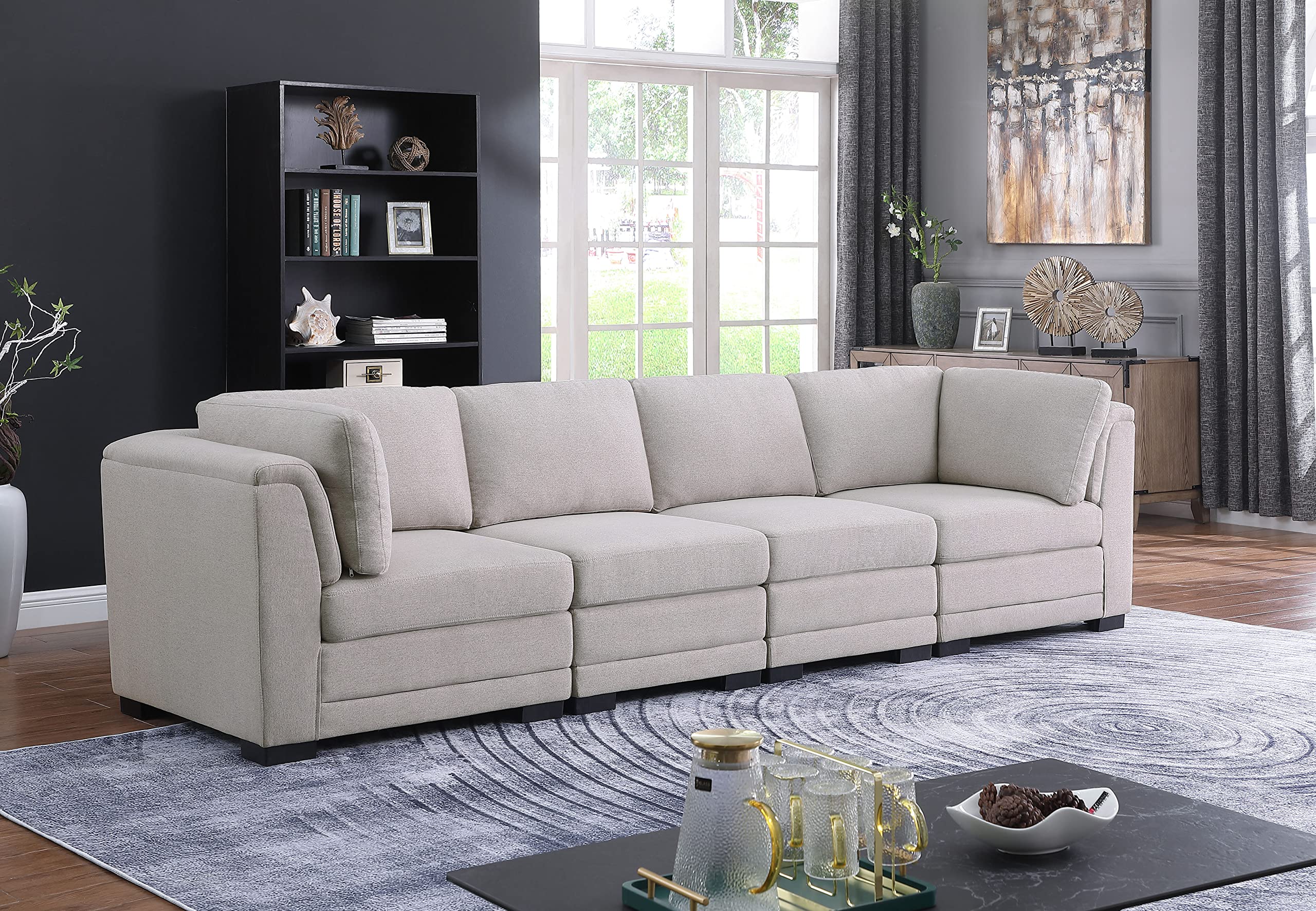 Lilola Home Kristin Light Gray Linen Fabric 4-Seater Modular Sofa