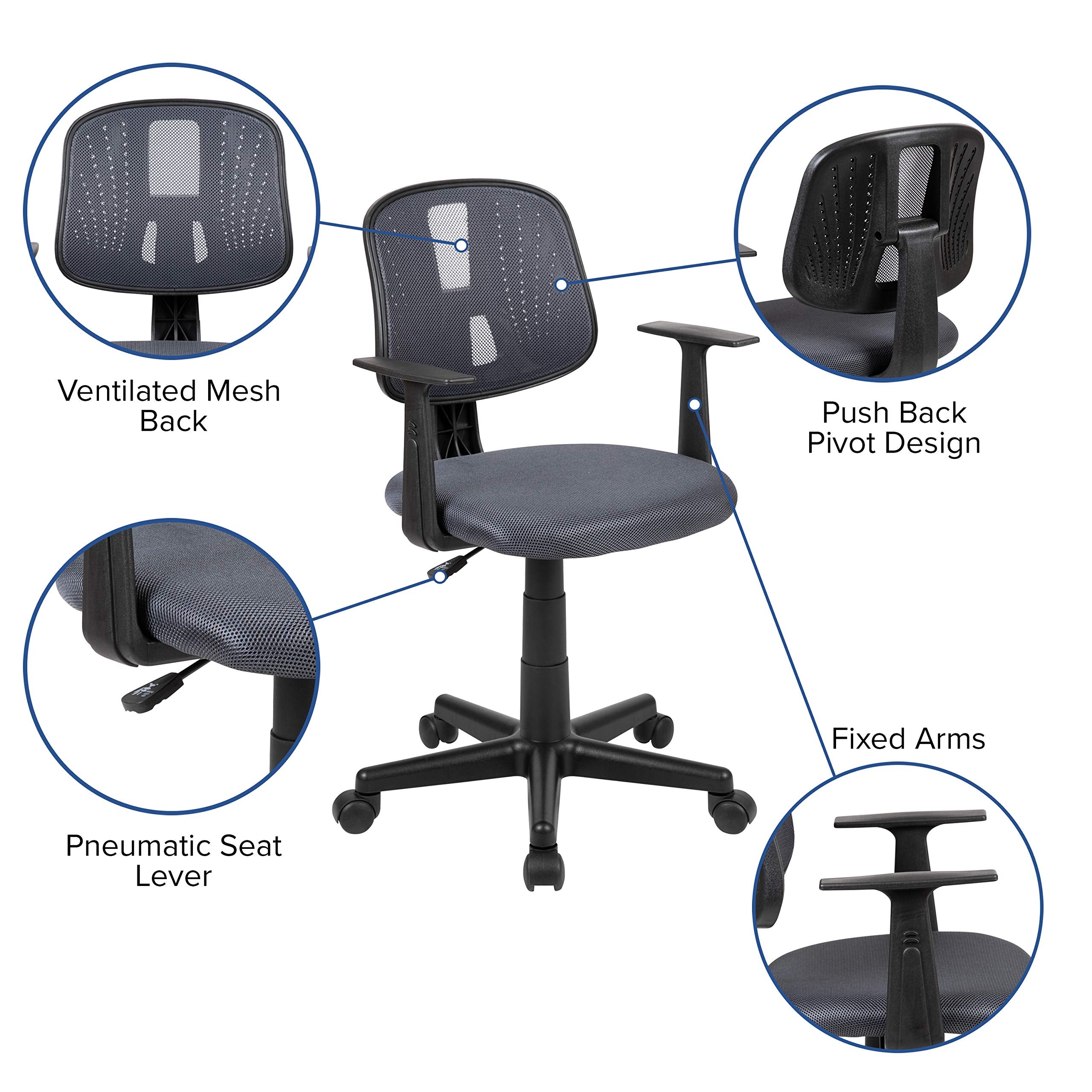 Flash Furniture Flash Fundamentals Mid-Back Gray Mesh Swivel Task Office Chair With Pivot Back And Arms