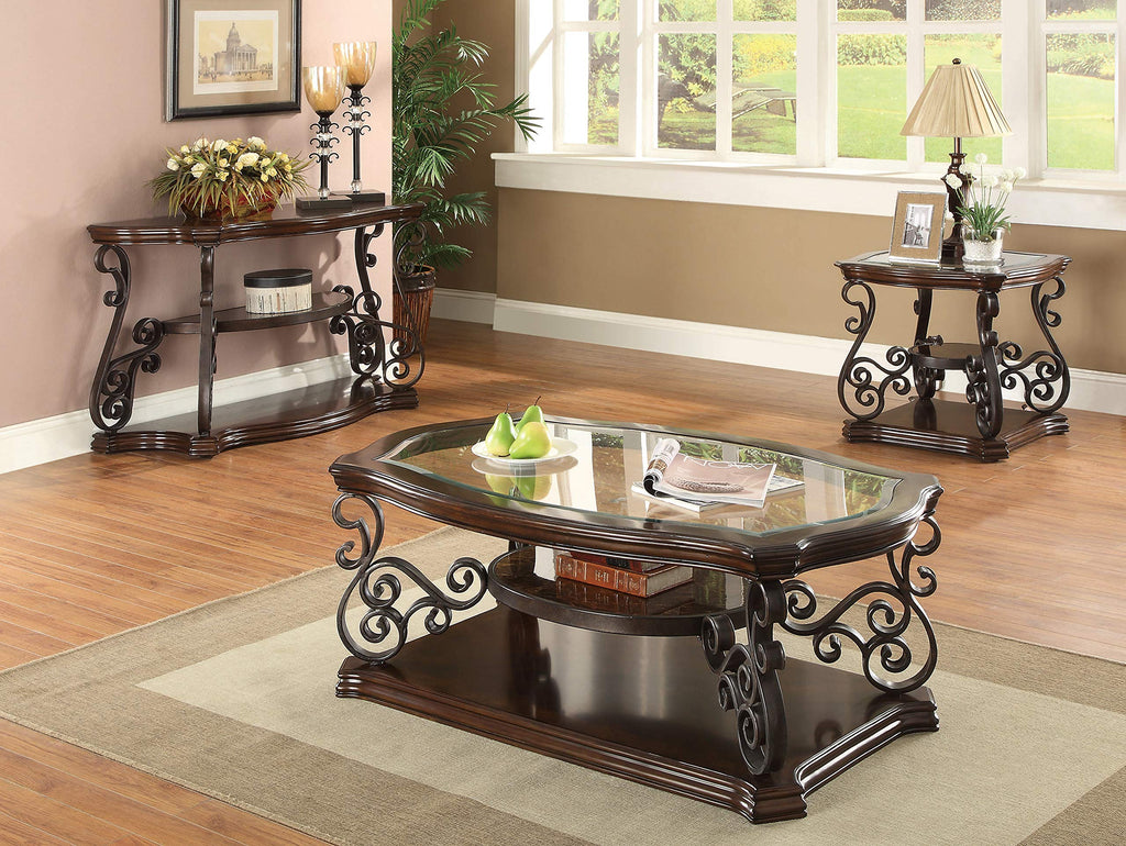 Coaster Home Furnishings Coffee Table with Tempered Glass Top Deep Merlot, 32"" d x 52"" w x 20"" h (CO-702448)