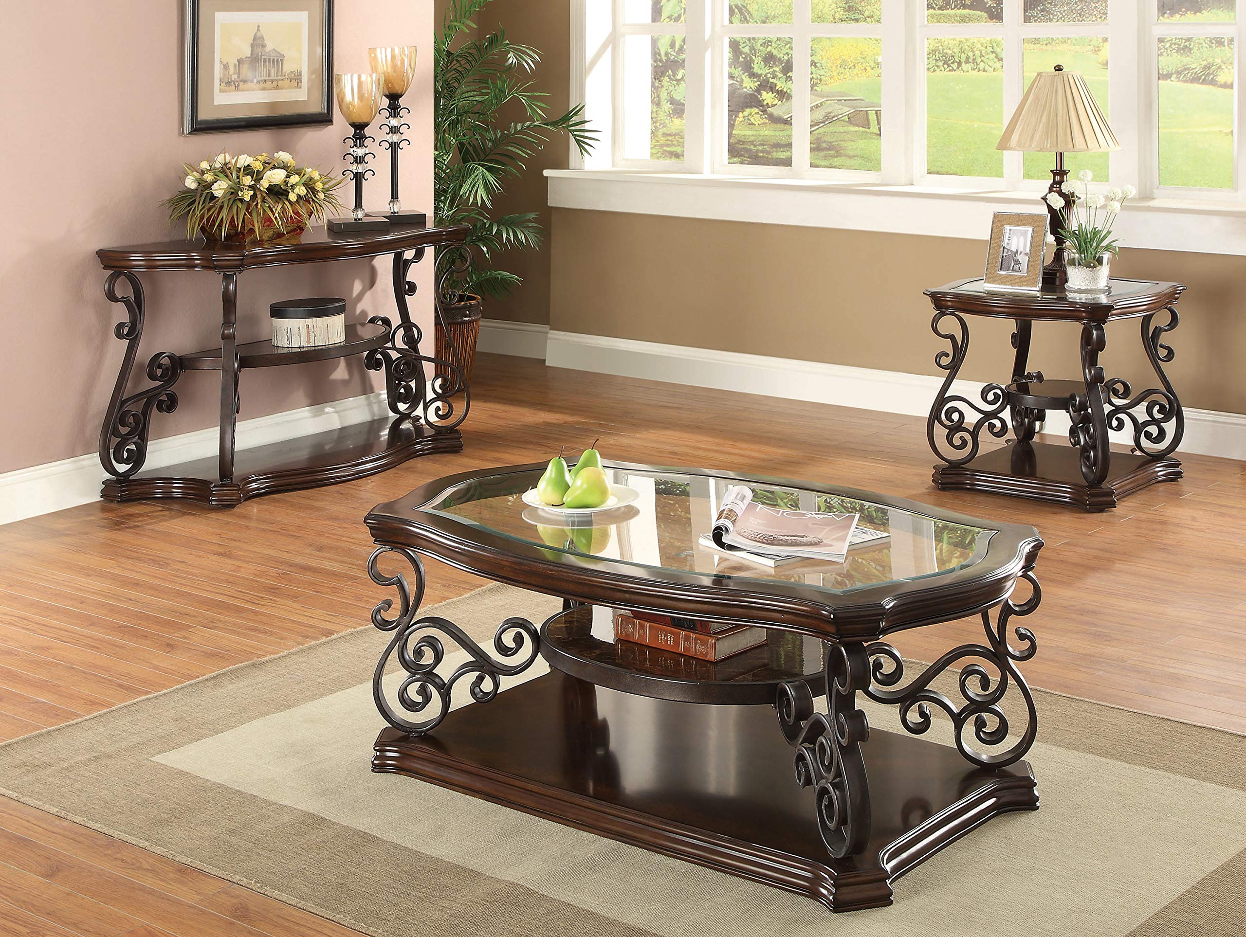 Coaster Home Furnishings Coffee Table with Tempered Glass Top Deep Merlot, 32"" d x 52"" w x 20"" h (CO-702448)