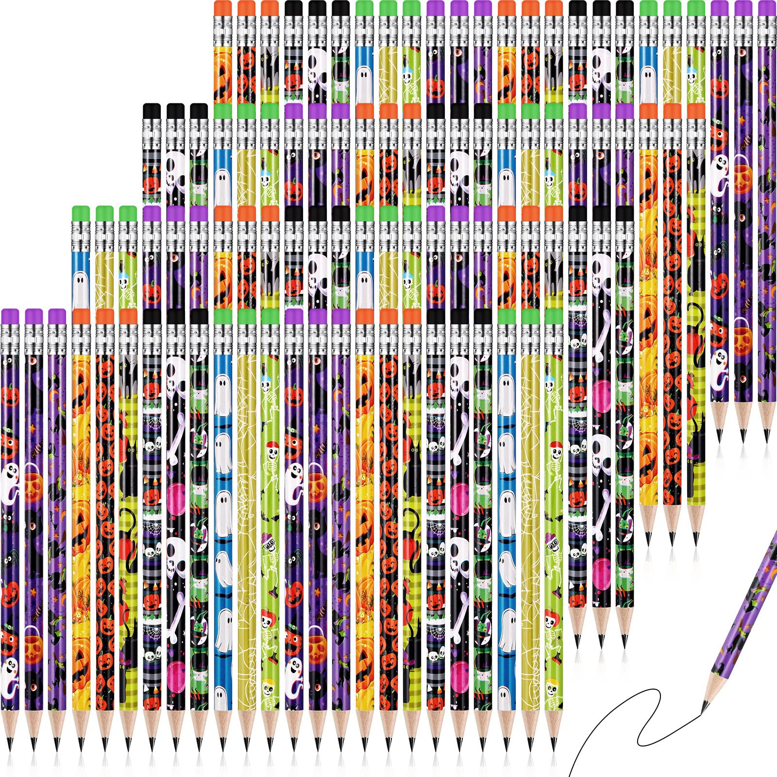 Yexiya 120 Pieces Halloween Pencil Bulk Cute Wooden Pencils With Eraser Assorted Patterns Pencils Pumpkin Ghost Witch Pencils Ho