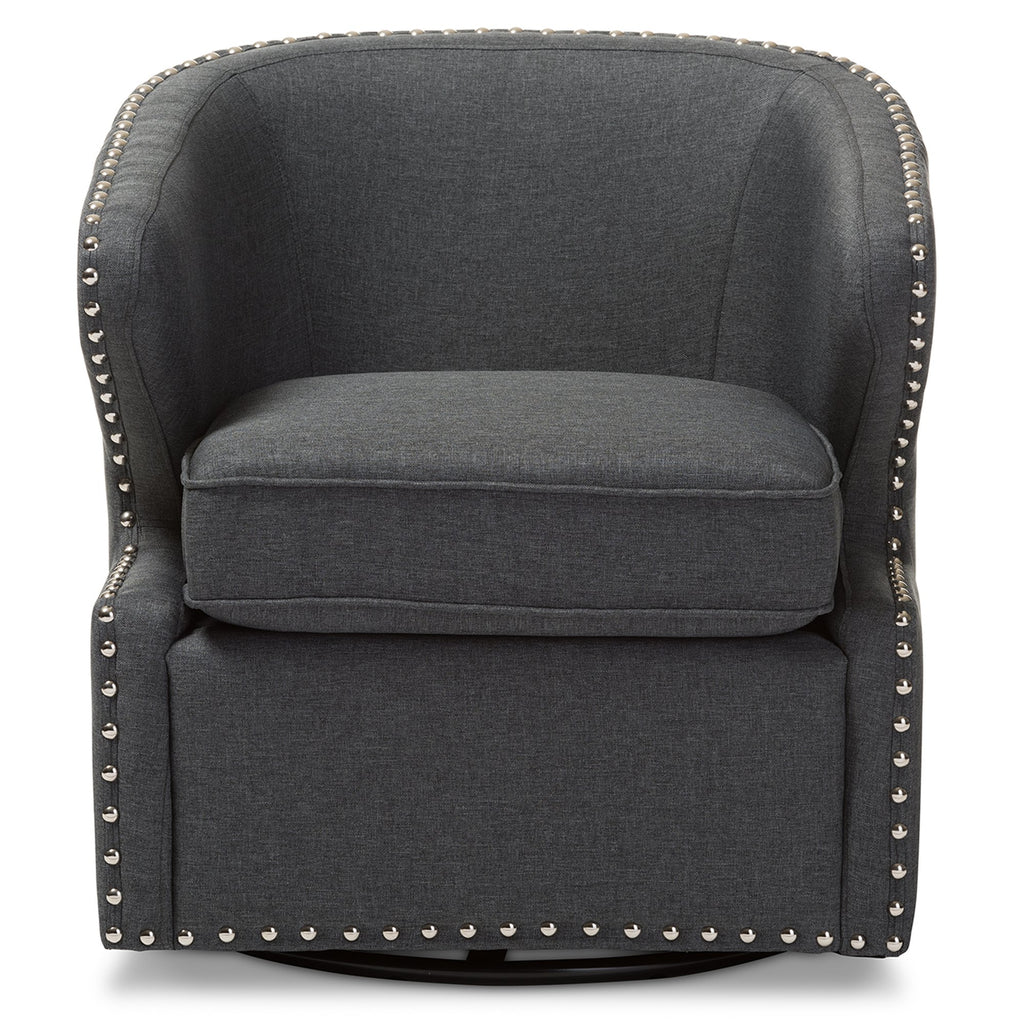 Baxton Studio Finley Mid Century Modern Fabric Upholstered Swivel Armchair, Grey