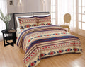 Chezmoi Collection 3-Piece Southwestern Geometric Tribal Multicolor Coffee Brown Navy Red Duvet Cover Set - Zipper Closure And C
