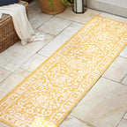 Jonathan Y Smb104G-28 Malta Bohemian Medallion Textured Weave Indoor Outdoor Area Rug, Coastal, Traditional, Transitional Easy Cleaning,Bedroom,Kitchen,Backyard,Patio,Non Shedding, Yellow/Cream, 2 X 8
