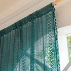 Sutuo Home Boho Curtains Crochet Lace Sheer Bohemian Hollow Knitted With Tassels, Window Treatment Privacy Vintage Rustic Farmho