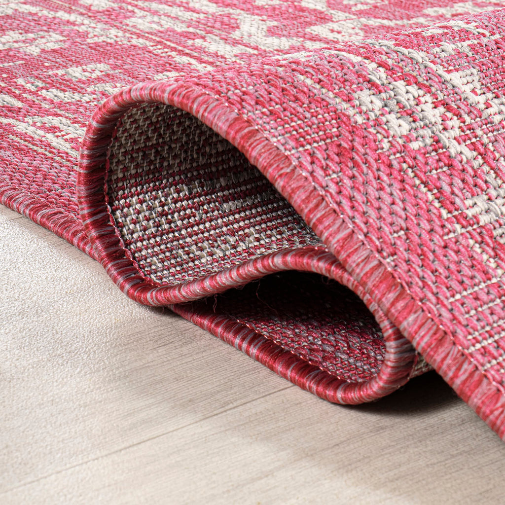Jonathan Y Smb104E-5 Malta Bohemian Medallion Textured Weave Indoor Outdoor Area-Rug, Coastal Traditional Easy-Cleaning,Bedroom,Kitchen,Backyard,Patio,Non Shedding, 5 X 8, Fuchsia/Light Gray