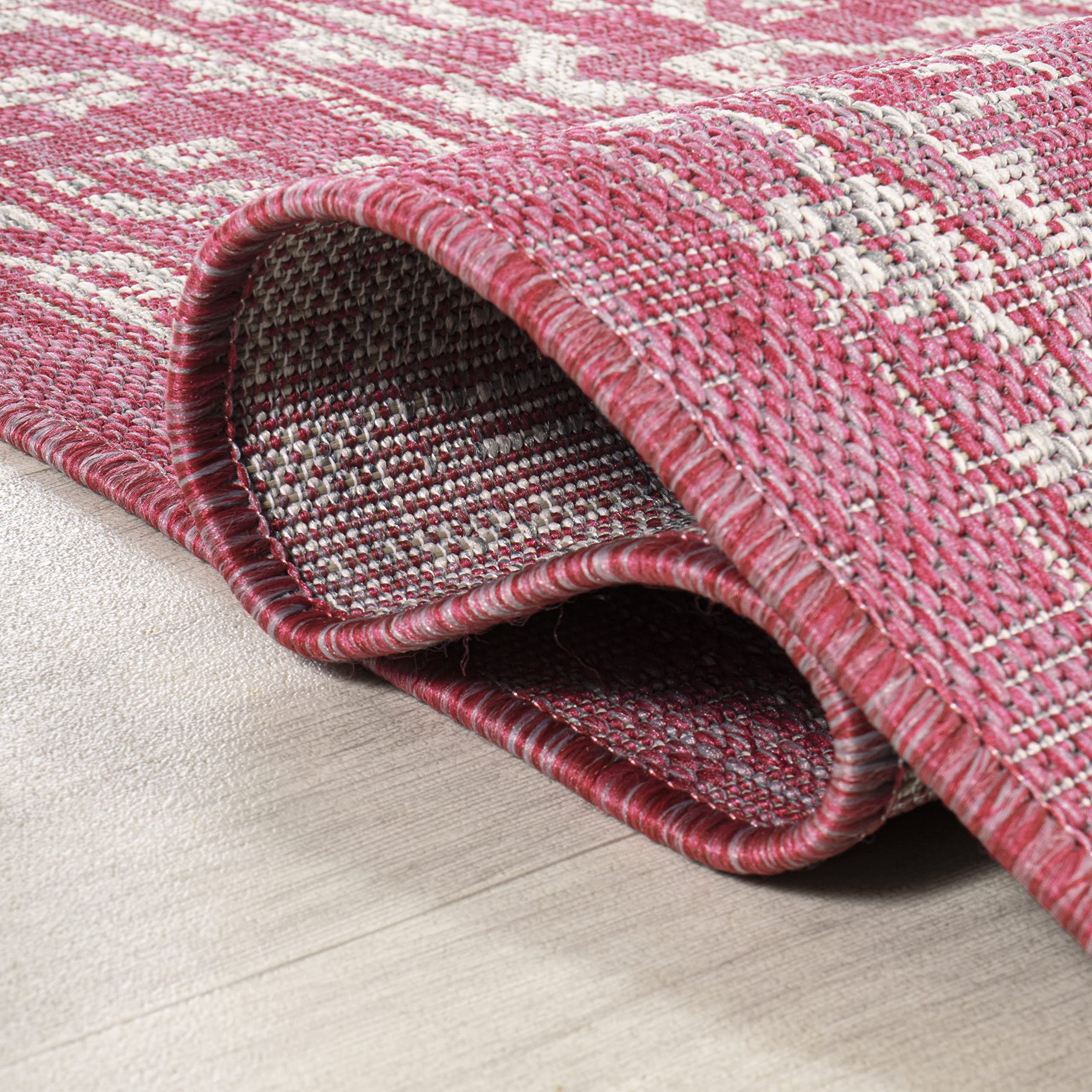 Jonathan Y Smb104E-5 Malta Bohemian Medallion Textured Weave Indoor Outdoor Area-Rug, Coastal Traditional Easy-Cleaning,Bedroom,Kitchen,Backyard,Patio,Non Shedding, 5 X 8, Fuchsia/Light Gray