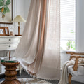 Sutuo Home Boho Curtains For Bedroom Dining Room, Semi Blackout Linen Farmhouse Shabby Chic Tassels Window Treatment Bohemian Em