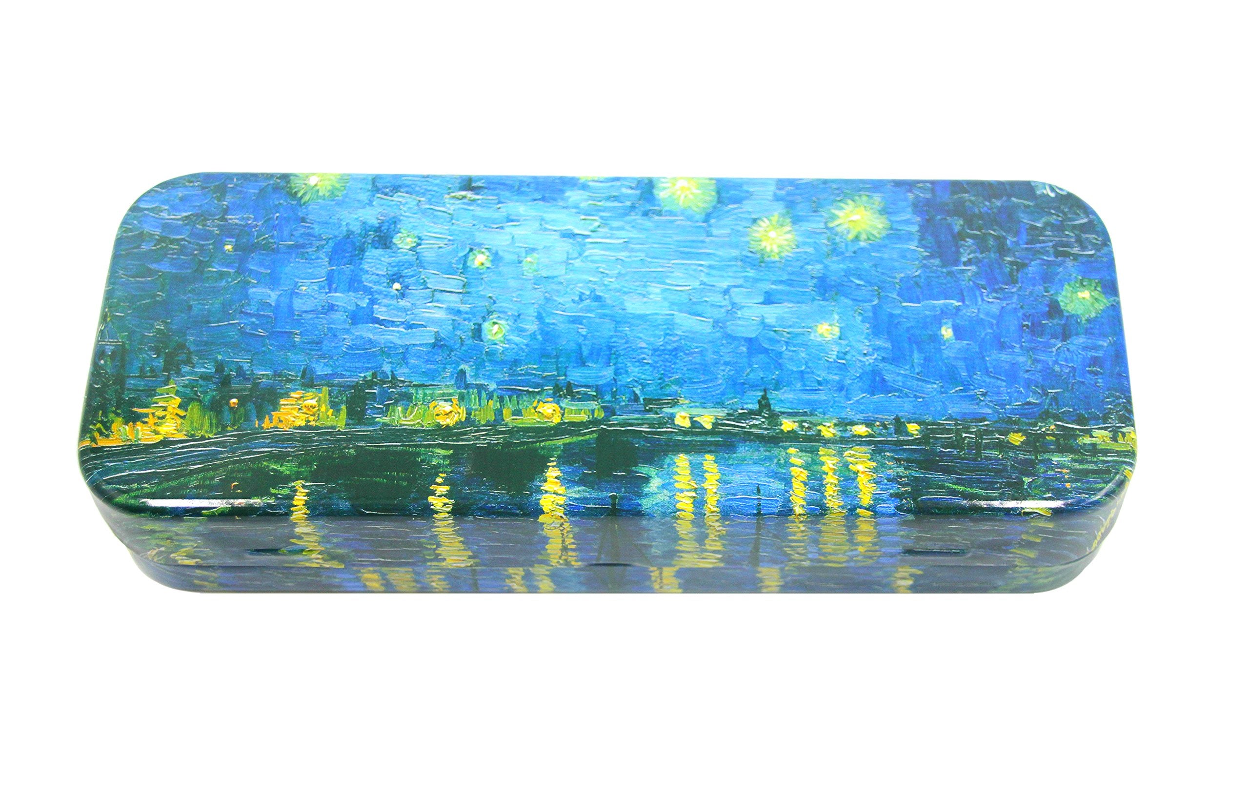 Daho Mega Tin Pencil/Storage Box With World Famous Arts For Office, Home, Makeup, Accessories Storage (Starry Night Over The Rho