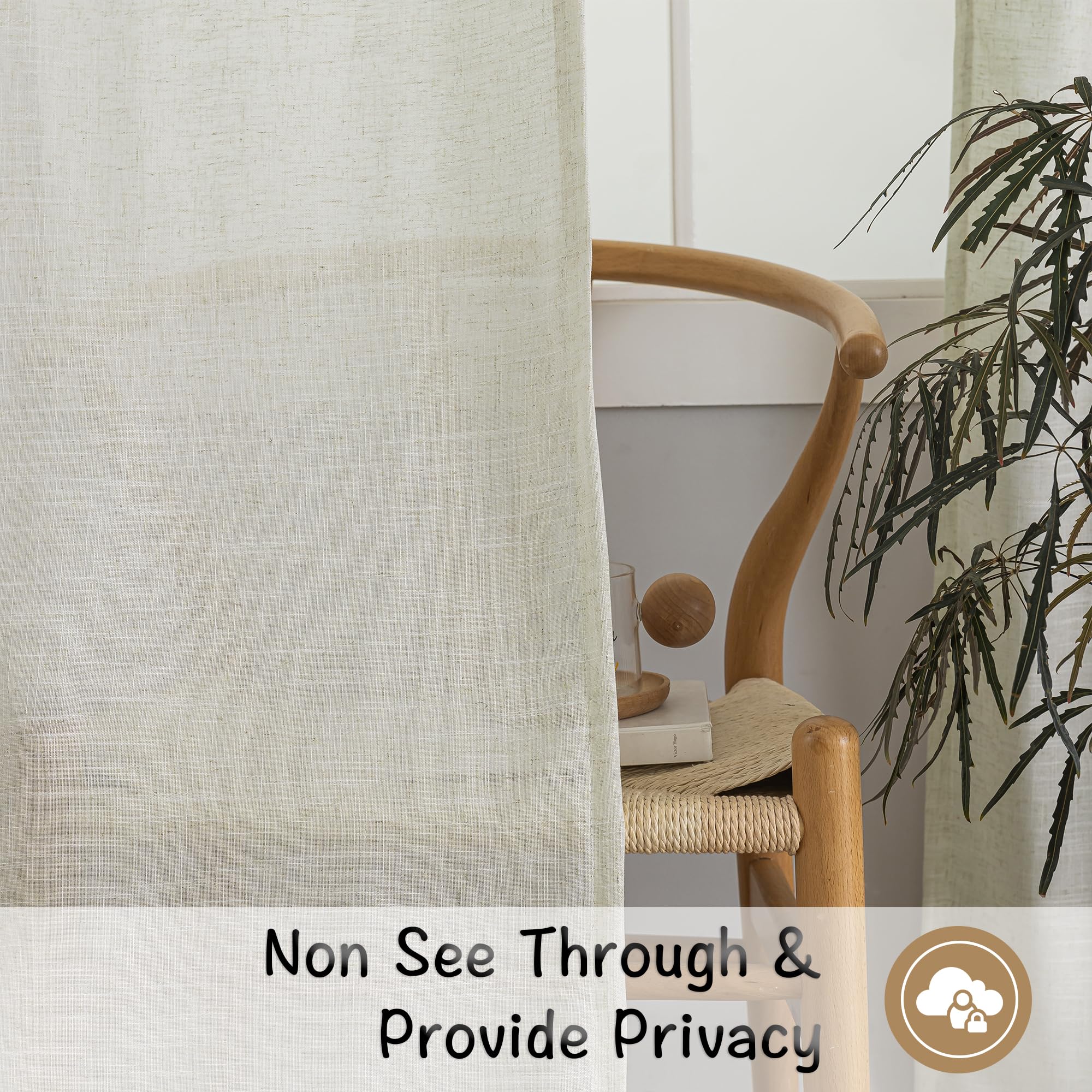 Ivory Natural Linen Blend Back Tab Curtains 90 Inches Long -2 Panels Set For Living Room Hook Belt Loops Pocket Draperies Light