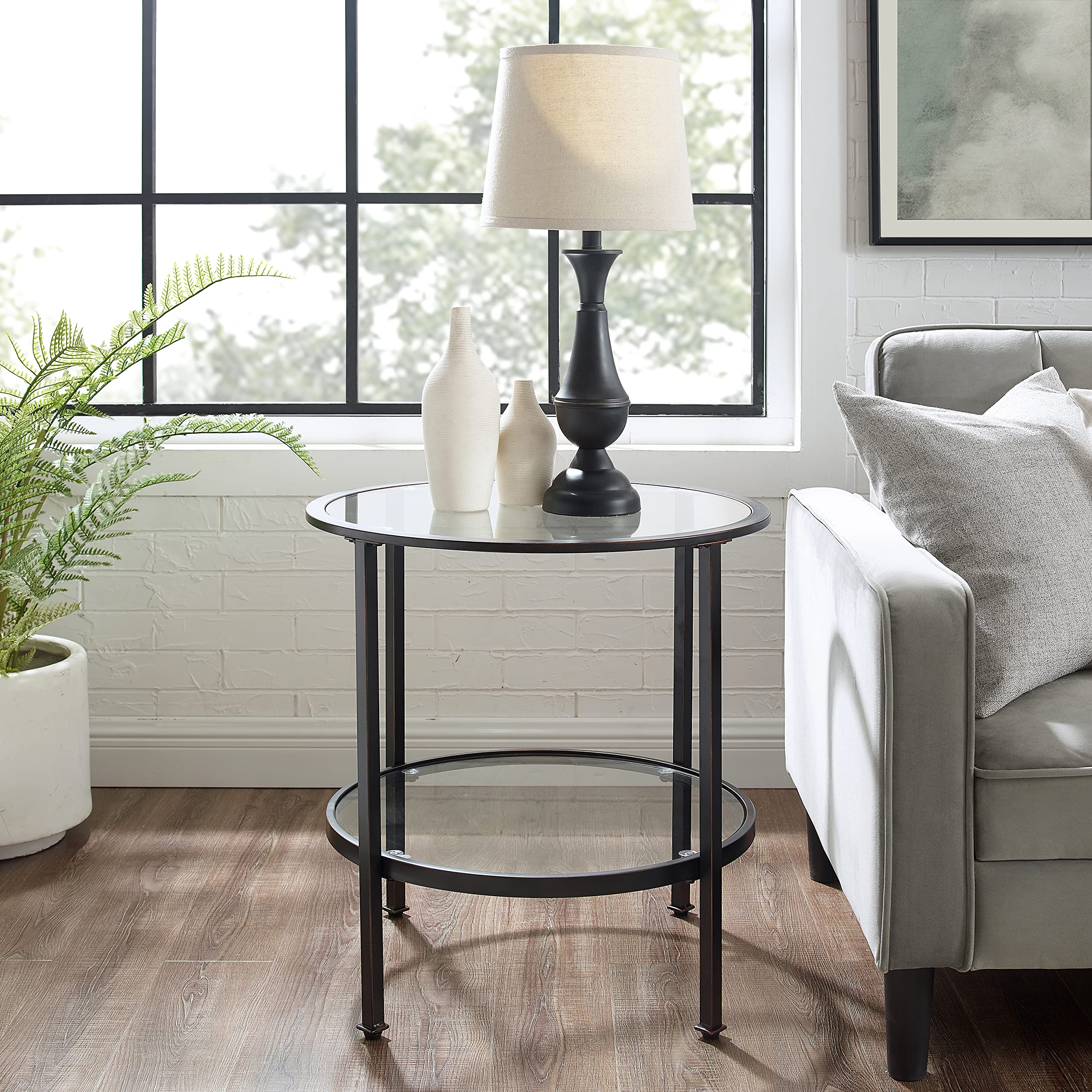 Crosley Furniture Aimee Small Side End Table with Storage Shelf for Living Room, Oil-Rubbed Bronze