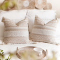 Blissblush Decorative Throw Pillow Cover 20X20 Combo Set Of 2 Square Cream Neutral White Boho Accent Pillowcase Tassels Farmhous
