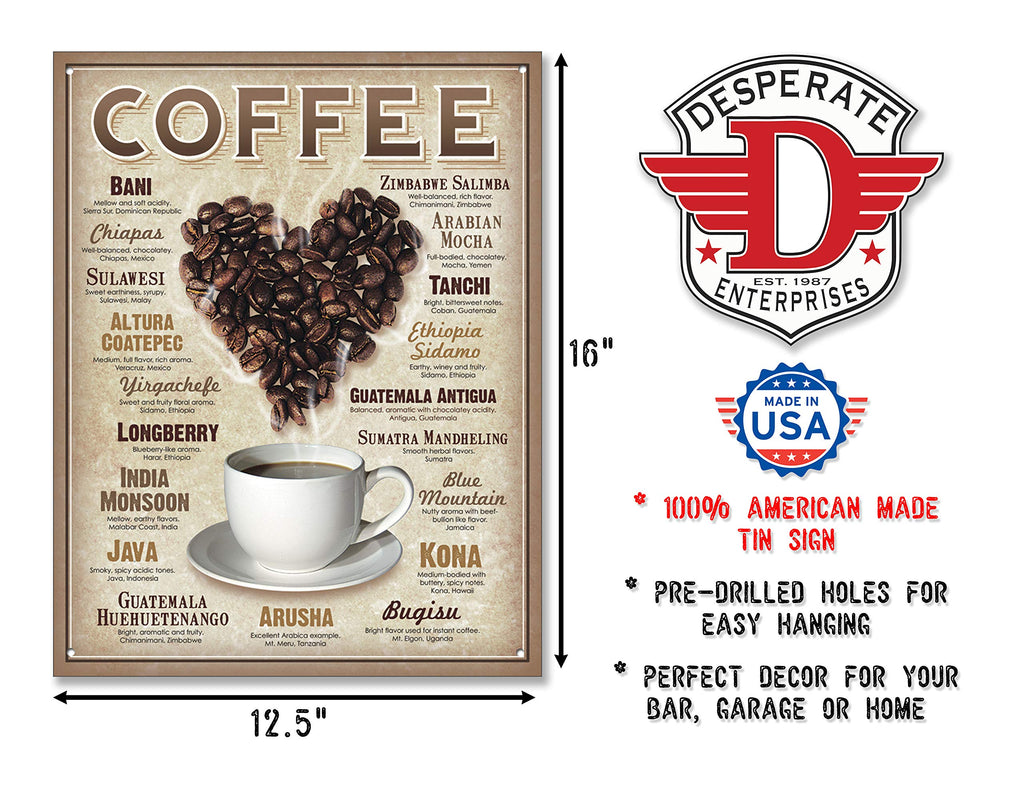 Desperate Enterprises Heart Coffee Tin Sign Usa 40X31 Cm S2735