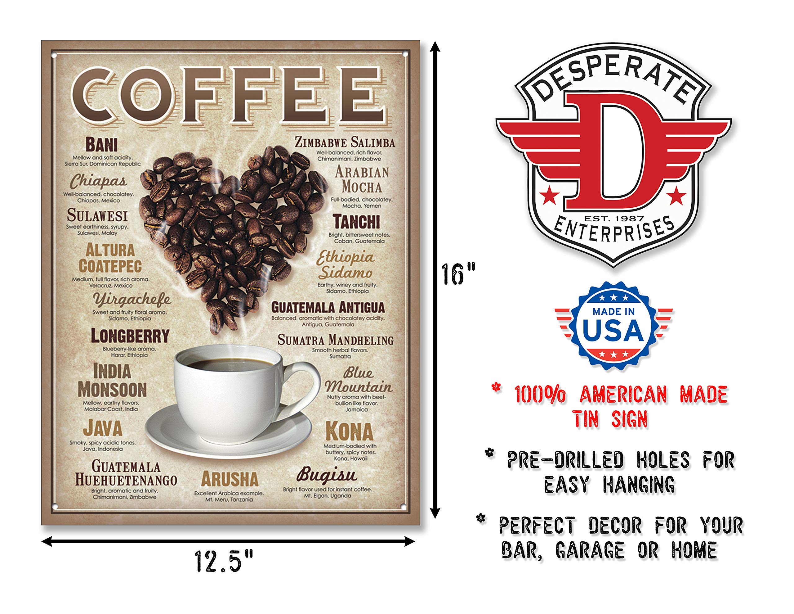 Desperate Enterprises Heart Coffee Tin Sign Usa 40X31 Cm S2735