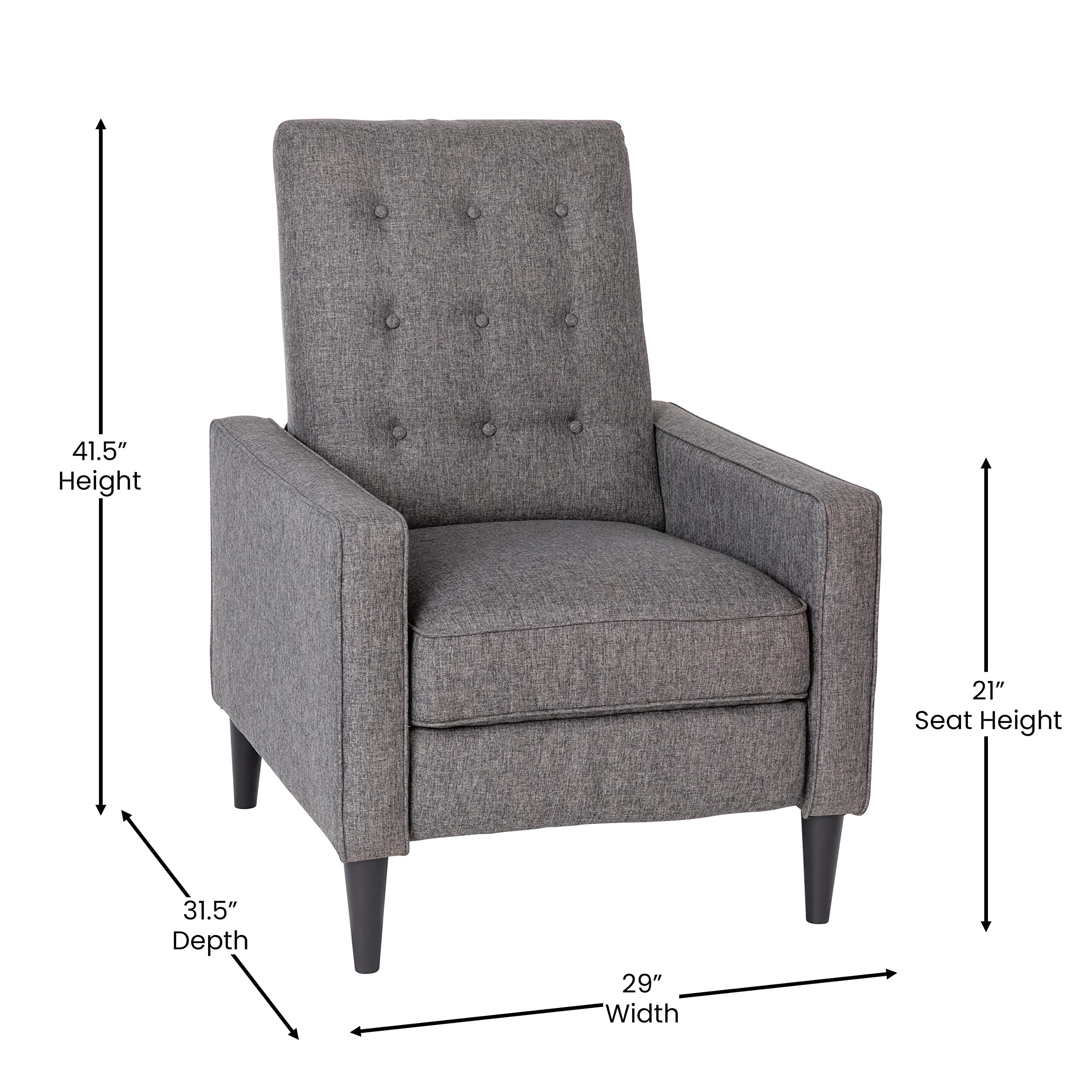 Flash Furniture Ezra Ezra Pushback Recliner - Mid-Century Modern Gray Fabric Upholstery - Button Tufted Back - Residential & Commercial Use