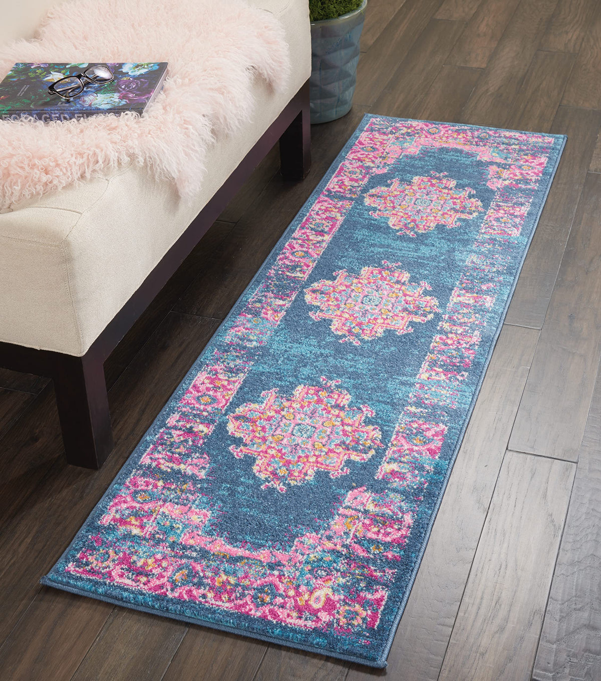 Nourison Passion Blue 1'10' X 6' Area Rug, Boho, Traditional, Easy Cleaning, Non Shedding, Bed Room, Living Room, Hallway, (6' Runner)