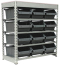 Kings Rack Bin Rack Boltless Steel Storage System Organizer w/ 12 Plastic Bins in 4 tiers