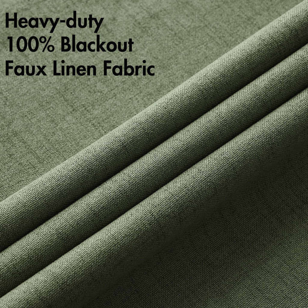 Miulee 100% Blackout Linen Textured Curtains For Bedroom Solid Thermal Insulated Olive Green Grommet Room Darkening Curtains & Drapes Luxury Decor For Living Room Nursery 52 X 120 Inch (2 Panels)