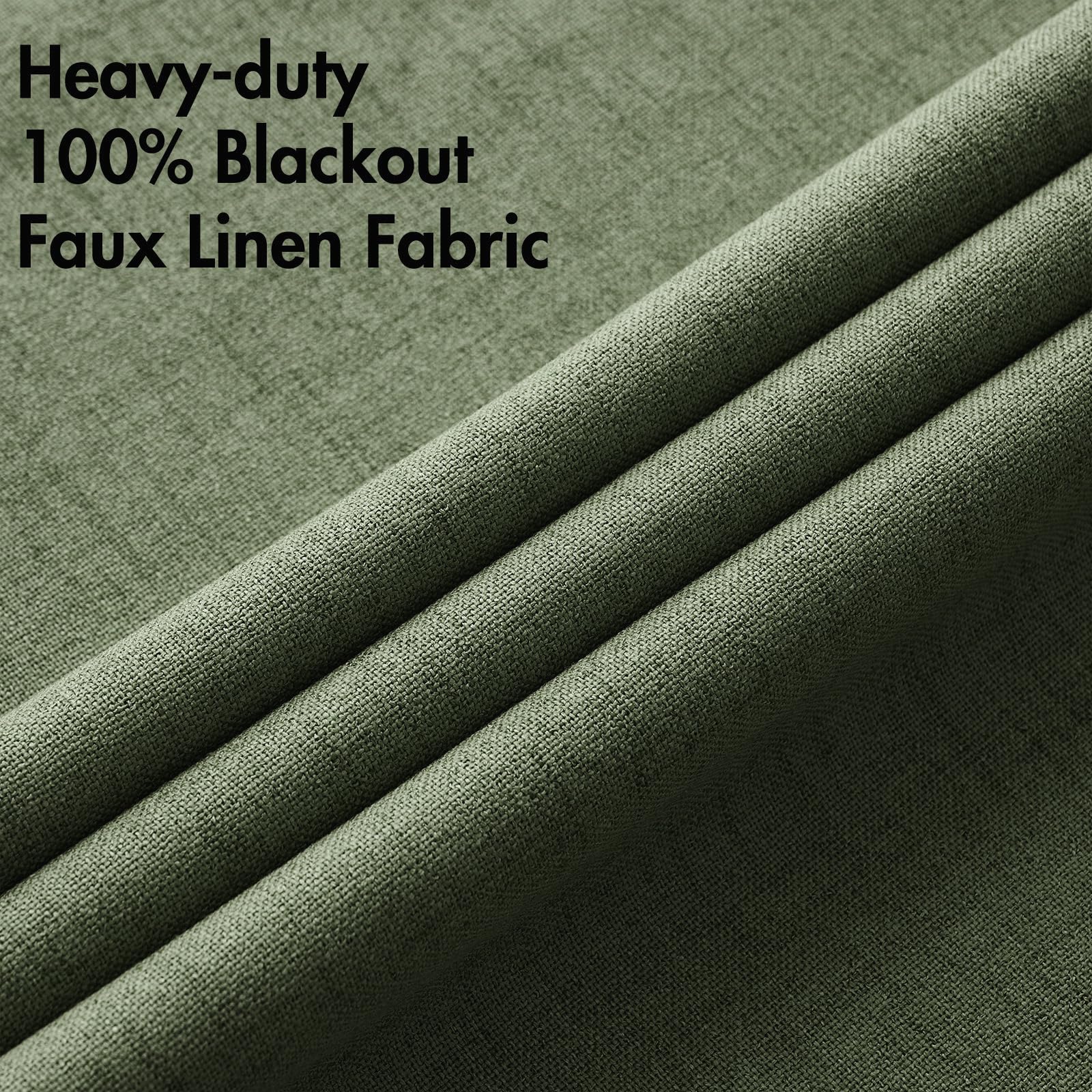 Miulee 100% Blackout Linen Textured Curtains For Bedroom Solid Thermal Insulated Olive Green Grommet Room Darkening Curtains & Drapes Luxury Decor For Living Room Nursery 52 X 120 Inch (2 Panels)