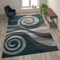 Flash Furniture Cirrus Collection Swirl Patterned Area Rug - Turquoise Olefin Fibers With Jute Backing - 8' X 10' - Entryway, Living Room, Bedroom