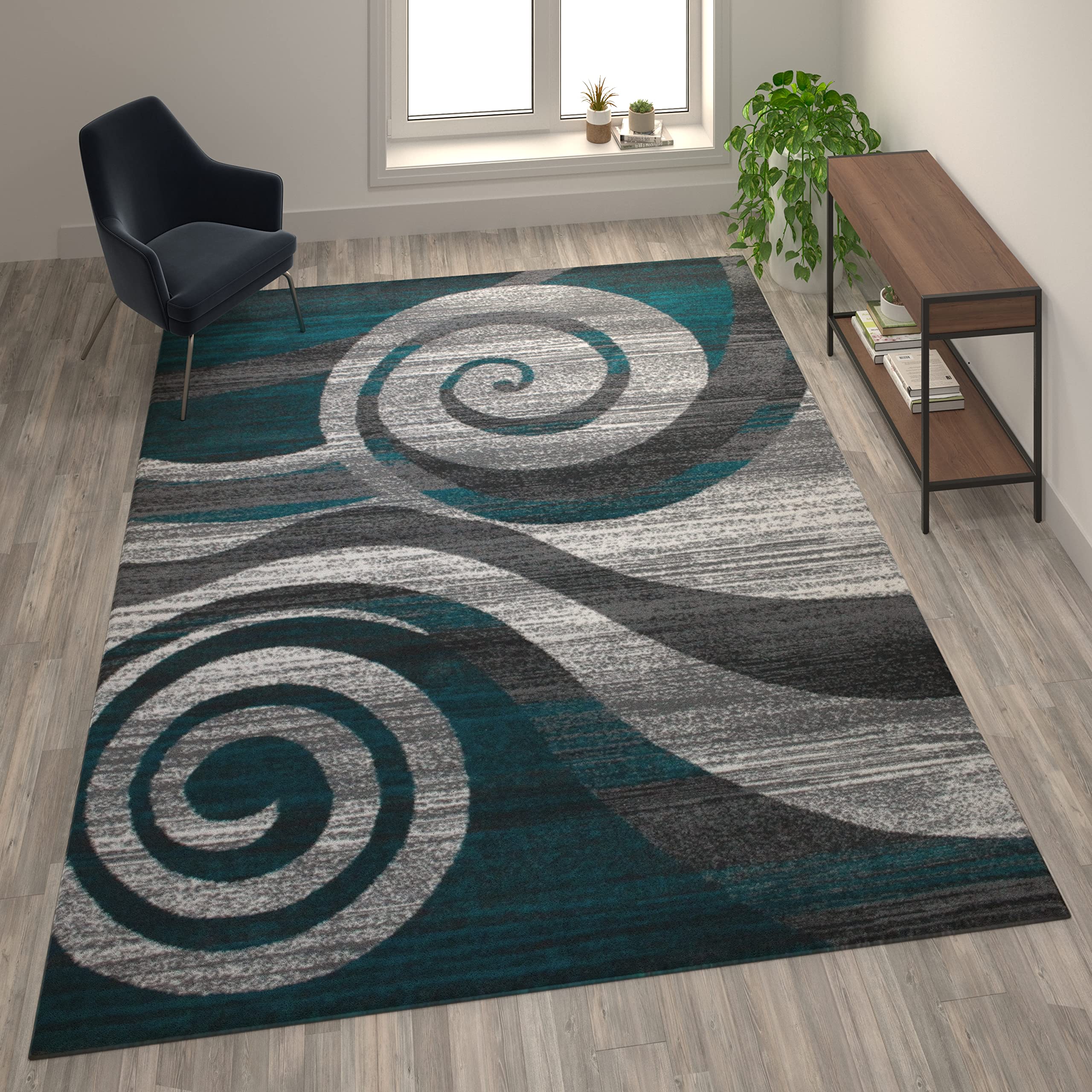 Flash Furniture Cirrus Collection Swirl Patterned Area Rug - Turquoise Olefin Fibers With Jute Backing - 8' X 10' - Entryway, Living Room, Bedroom