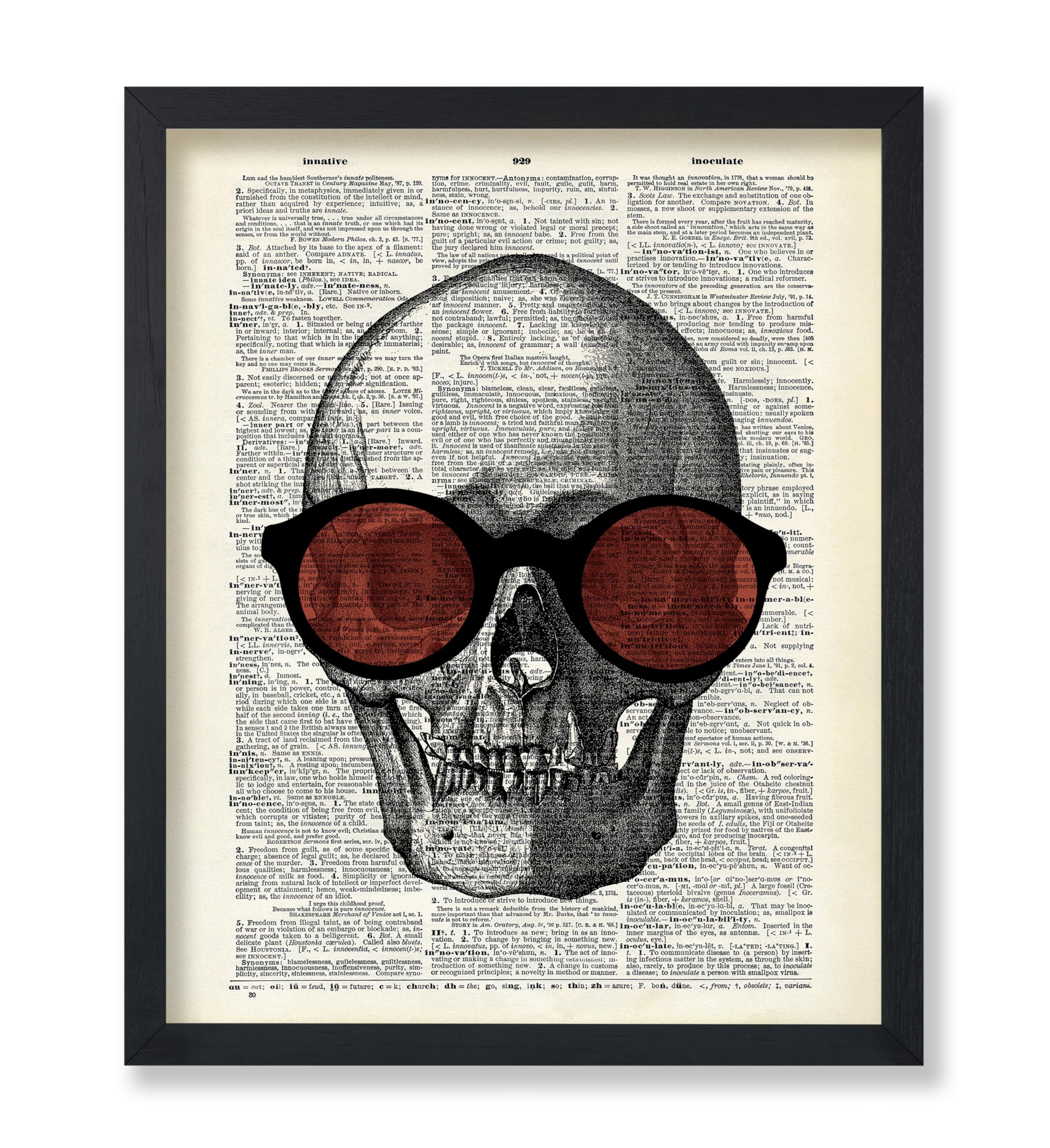 Poster Master Dictionary Art Poster - Skull in Sunglasses Print - Skeleton Art - Gift for Him, Her, Men, Women - Funny Gothic De