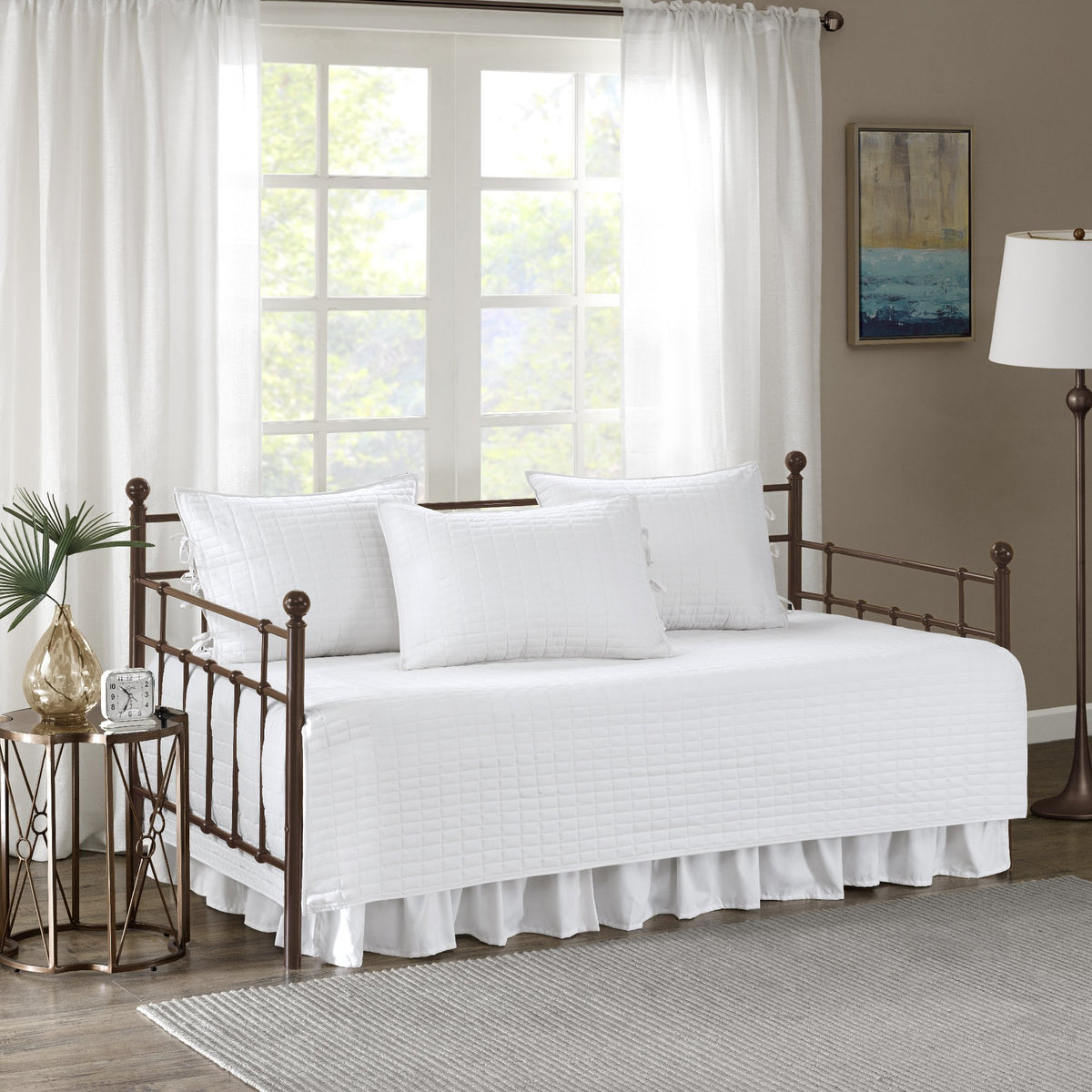 Comfort Spaces Daybed Cover - Luxe Double Sided-Quilting, All Season Cozy Bedding With Bedskirt, Matching Shams, Kienna White 75