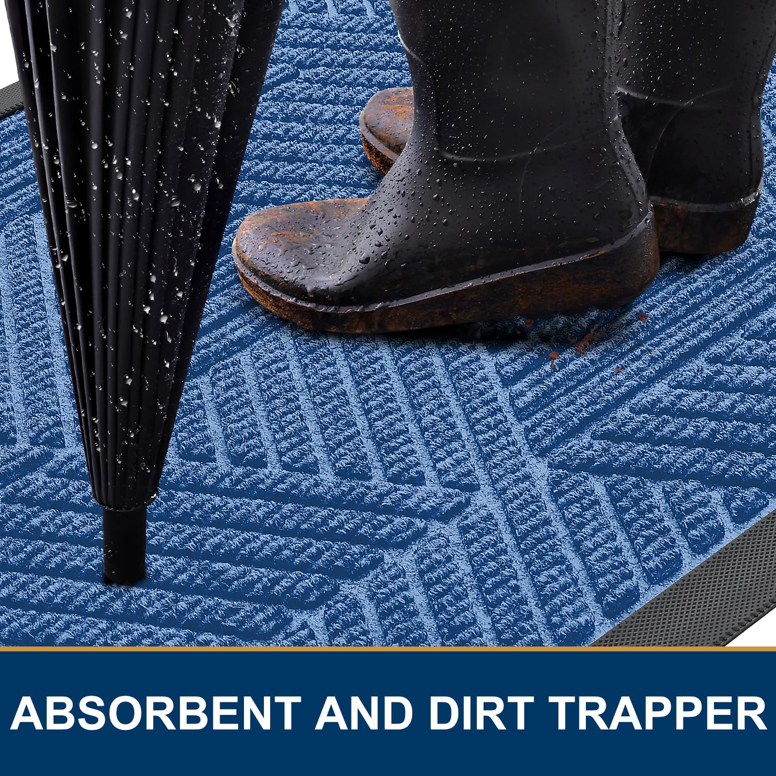 Smiry Front Door Mat Outside Entrance, Heavy Duty Sturdy Natural Rubber Doormat, Trap Dirt And Moisture, Easy Clean Low Profile Welcome Floor Mats For Indoor Outdoor Entry, 29.5X17 Inch, Blue